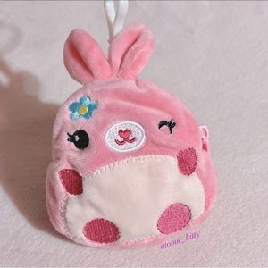 Happy Go Fluffy Pink Kawaii Plush Bunny Coin Pouch Clip -NWOT